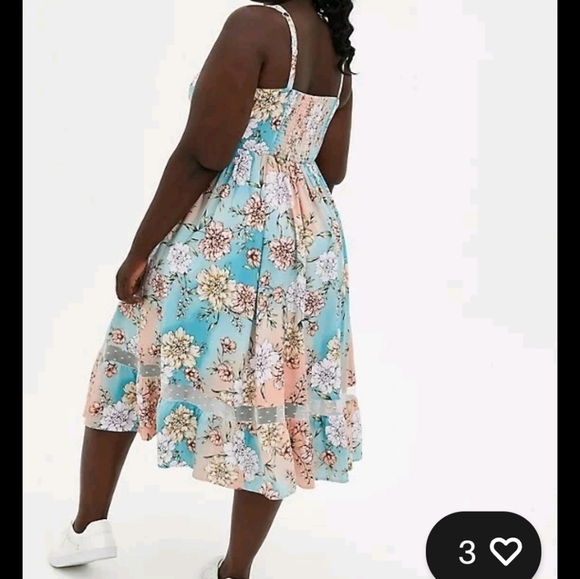 Torrid 3x Multi Floral Mesh Inset Challis Skater Midi Dress - Picture 2 of 7